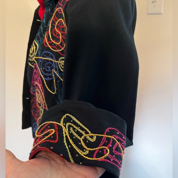 Ladies M Festive Colorful Waist Jacket. Detailing on front & cuff. 100% Cotton. - Picture 5 of 16